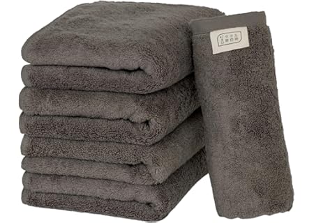 【Amazon.co.jp限定】タオル研究所 [ボリュームリッチ] #003 フェイスタオル チャコールグレー 5枚セット ホテル仕様 ふかふか 高速吸水 綿100% 耐久性 毛羽落ち少ない